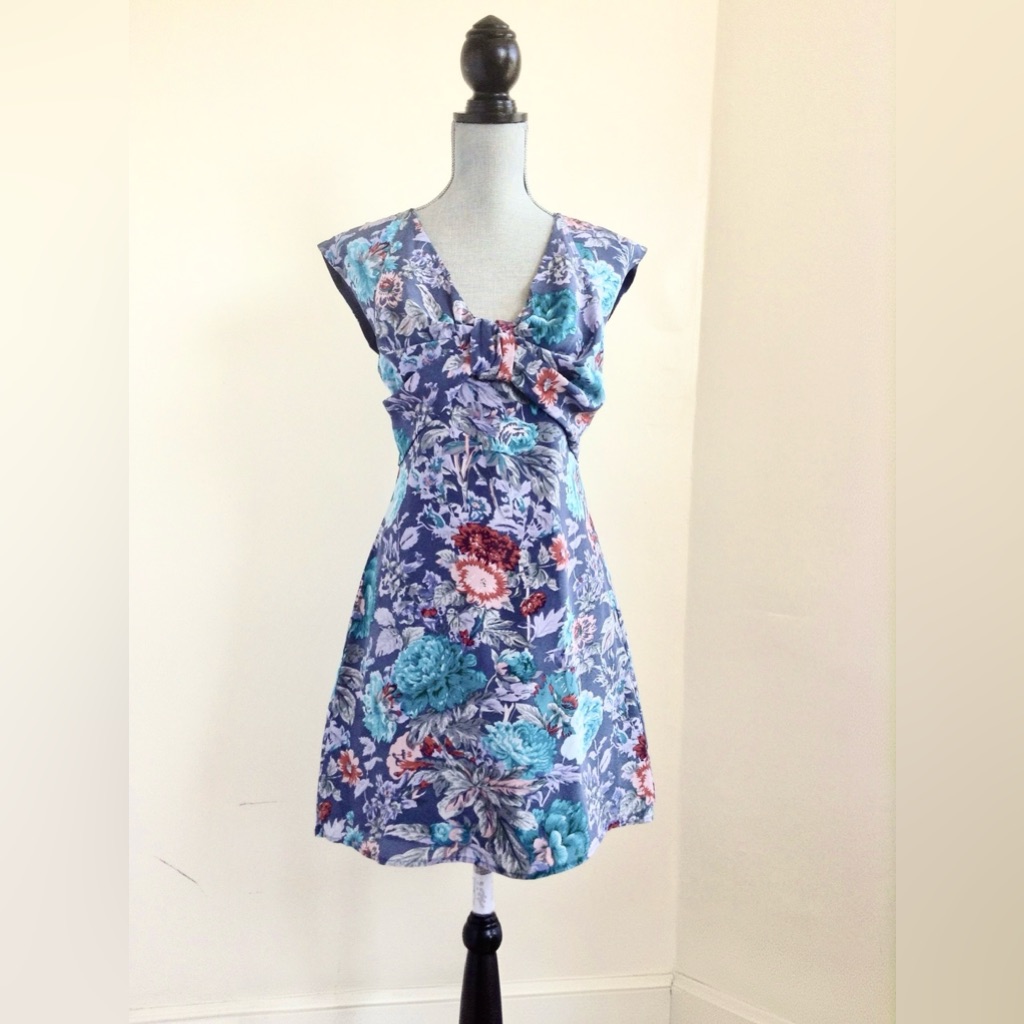 Paul & Joe Floral Silk A-Line Bow Mini Dress 38 6